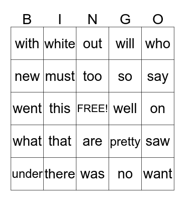 Primer Two Sight Words Bingo Card