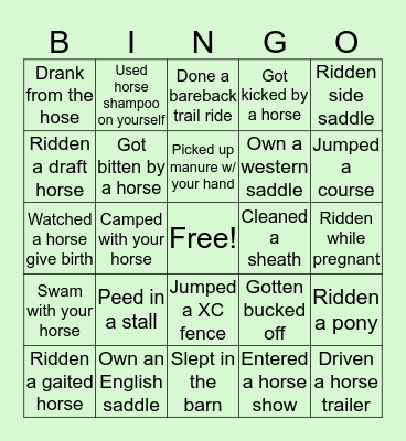 Equestrian Bingo Card