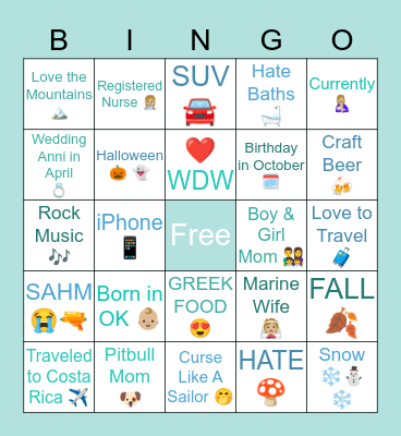 Kendall’s Bingo Card