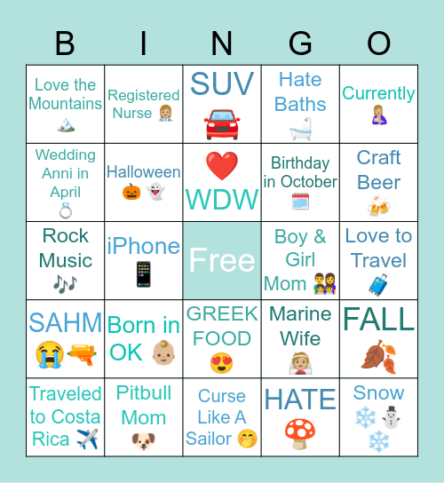 Kendall’s Bingo Card