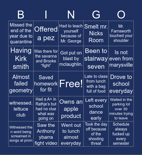 Marysville high school Bingo🤪 Bingo Card