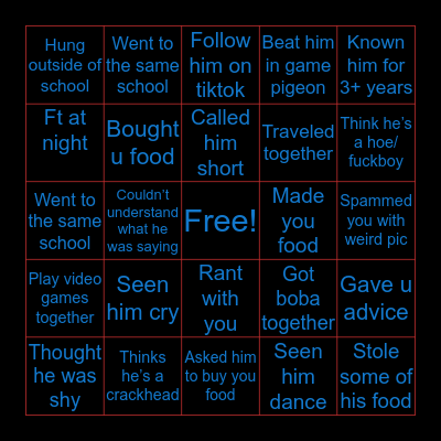 Yuhong’s bingo card Bingo Card