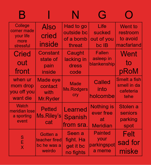 M3ridian bing0 Bingo Card