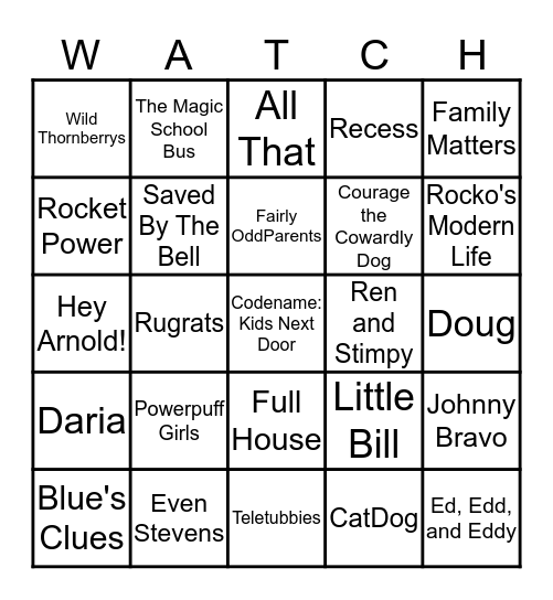 90s shows Bingo Card