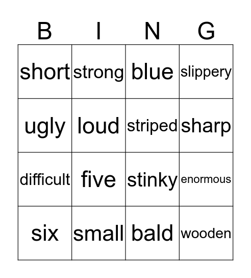 Adjectives Bingo Card