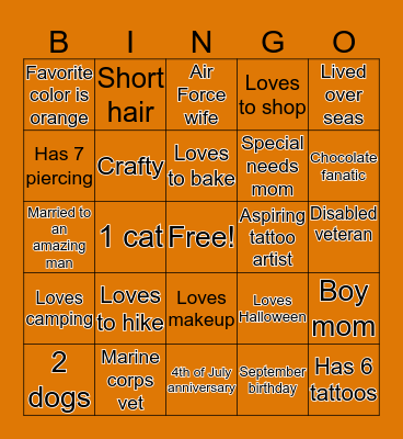 All About Me Bingo Card