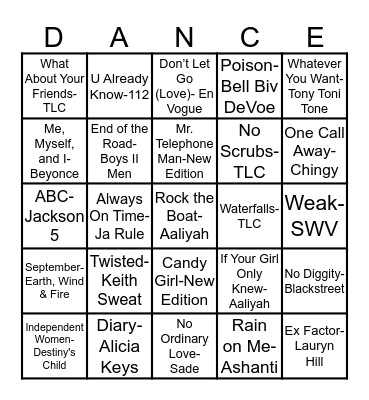 90s - 2000s R&Bingo Card
