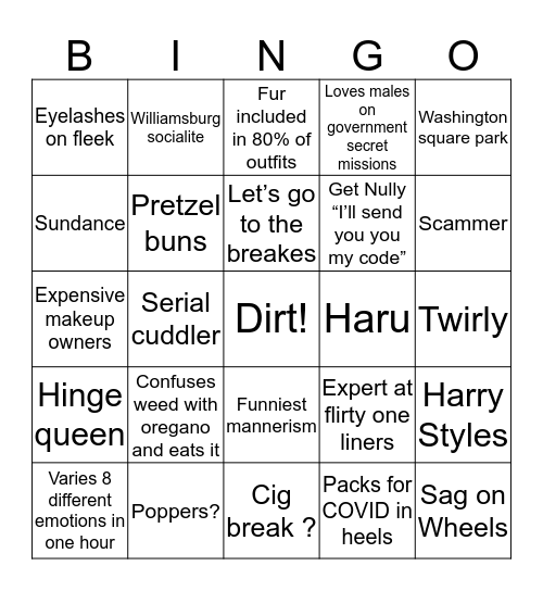 Kristen Bingo Card