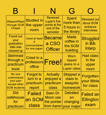 SCM Bingo Card