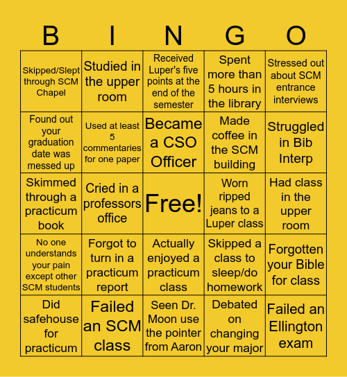 SCM Bingo Card