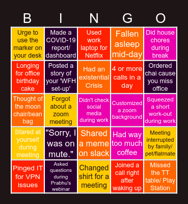 MiQ WFH Bingo Card