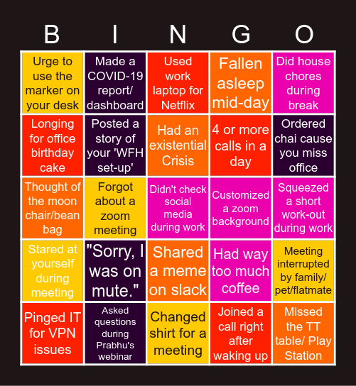 MiQ WFH Bingo Card