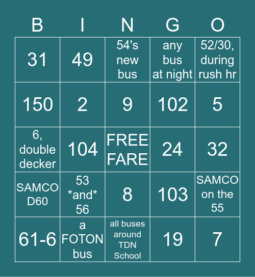 have you ever ridden... Bingo Card