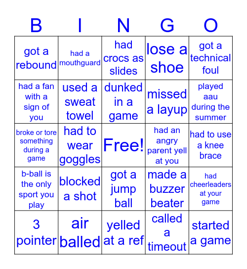 Basketball Bingo Card