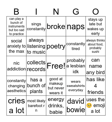meg :) Bingo Card