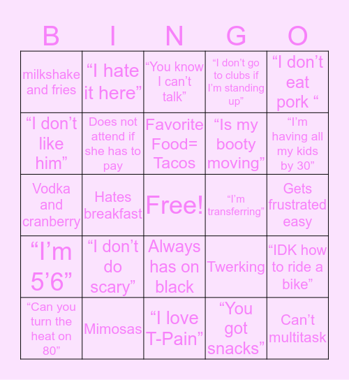 Kam Bingo Part Two Bingo Card