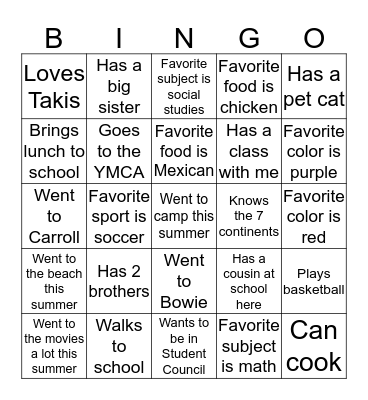 Buddy Bingo Card