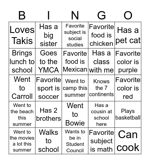 Buddy Bingo Card