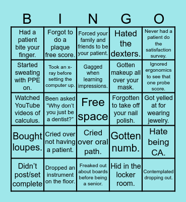 Dental Hygiene School Bingo Card