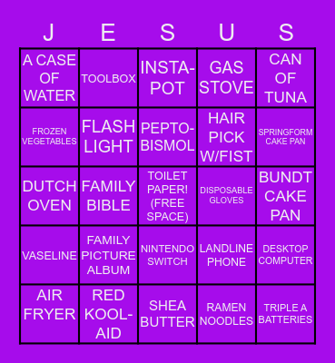 Holy Quarantine!!!!  Let's Shout for Jesus!!! Bingo Card