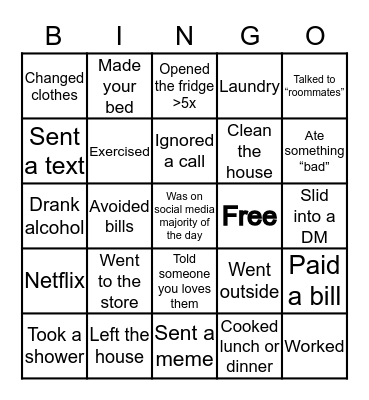 Quarantine Bingo Card