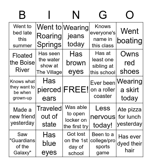 Untitled Bingo Card