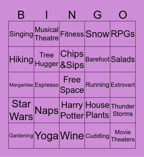 Jess's Bingo Card