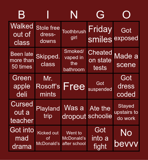 MS 101 Bingo Card