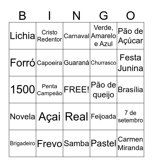 Cultura Brasileira Bingo Card