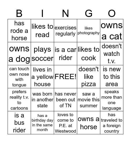 Untitled Bingo Card