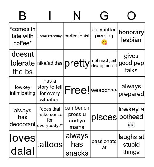 rachel bingo Card