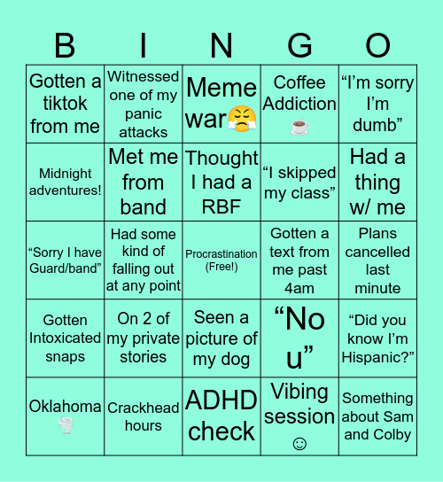 Emma’s 🦋 Bingo Card