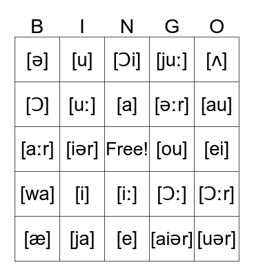 Phonics - Vowels Bingo Card