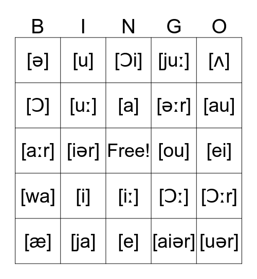 Phonics - Vowels Bingo Card