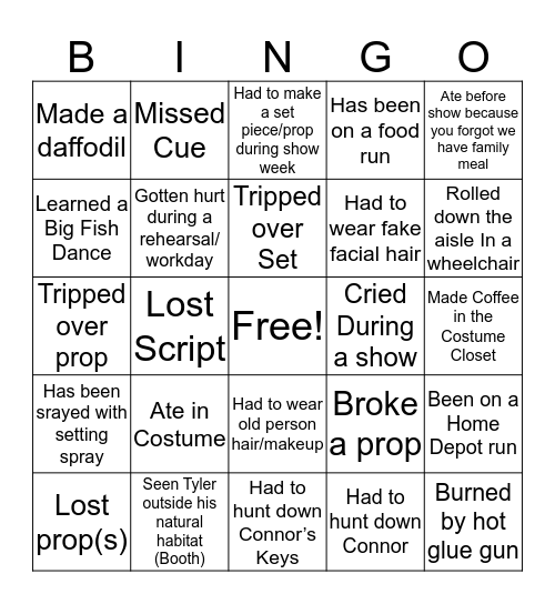 MV Drama Bingo 19-20 Bingo Card