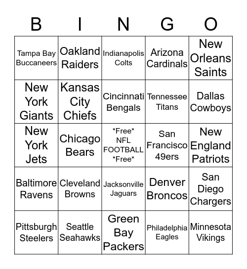 NFL Bingo Card