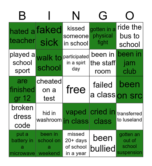 luseland school bingo edition Bingo Card