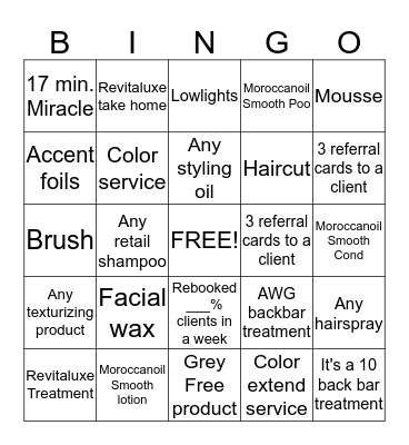 Add-on Service/Retail Bingo Card