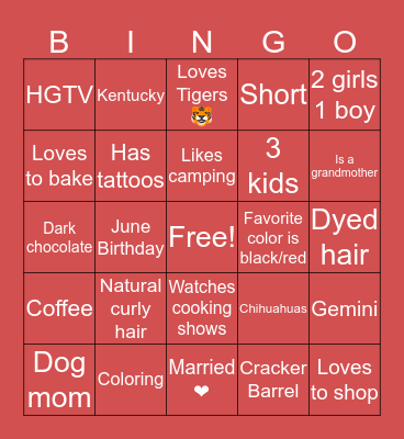 How similar are you to Kimberly? Bingo Card