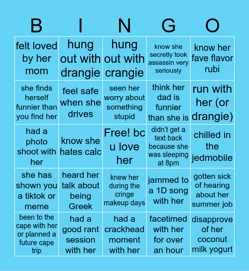 Angie Bingo Card