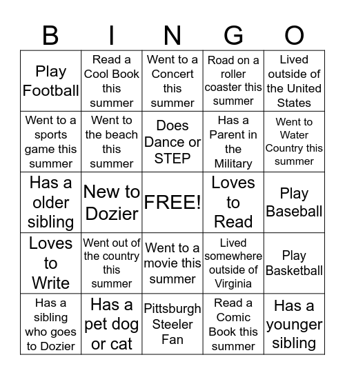 Getting To Know You!! Bingo Card