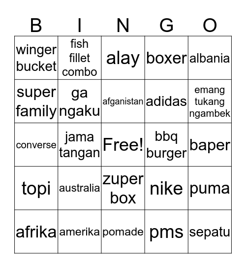 Untitled Bingo Card
