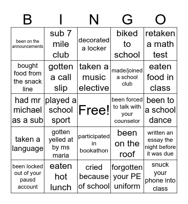 FLETCHER MIDDLE SCHOOL Bingo Card