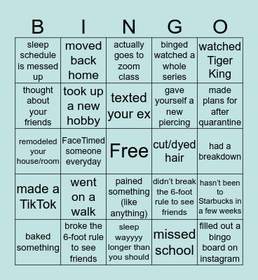 QUARANTINE Bingo Card