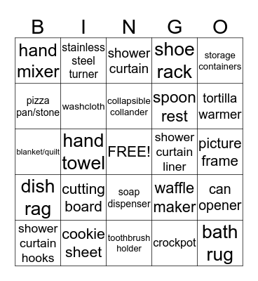 Lindsey's Bridal Shower Bingo Card