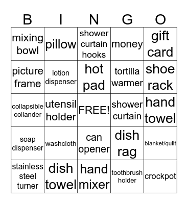 Lindsey's Bridal Shower Bingo Card