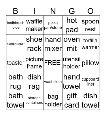 Lindsey's Bridal Shower Bingo Card