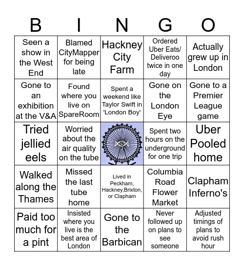 London Eye Candy London Bingo Card