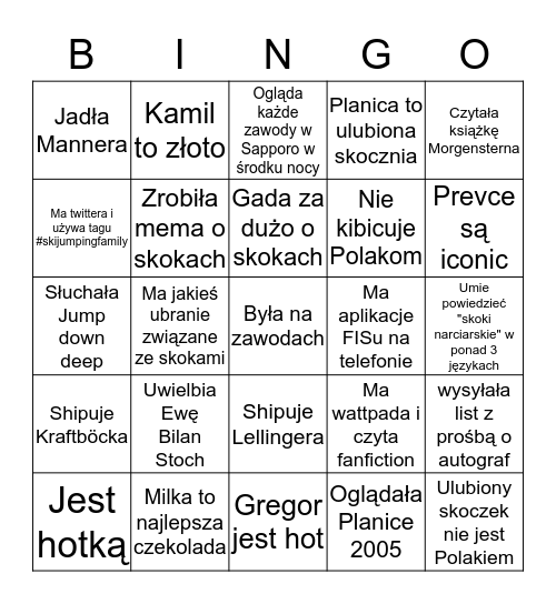 FANKA SKOKÓW Bingo Card