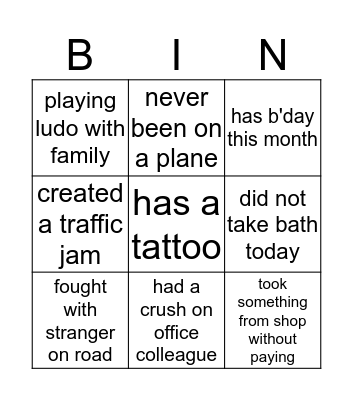 WFH Contest Bingo Card